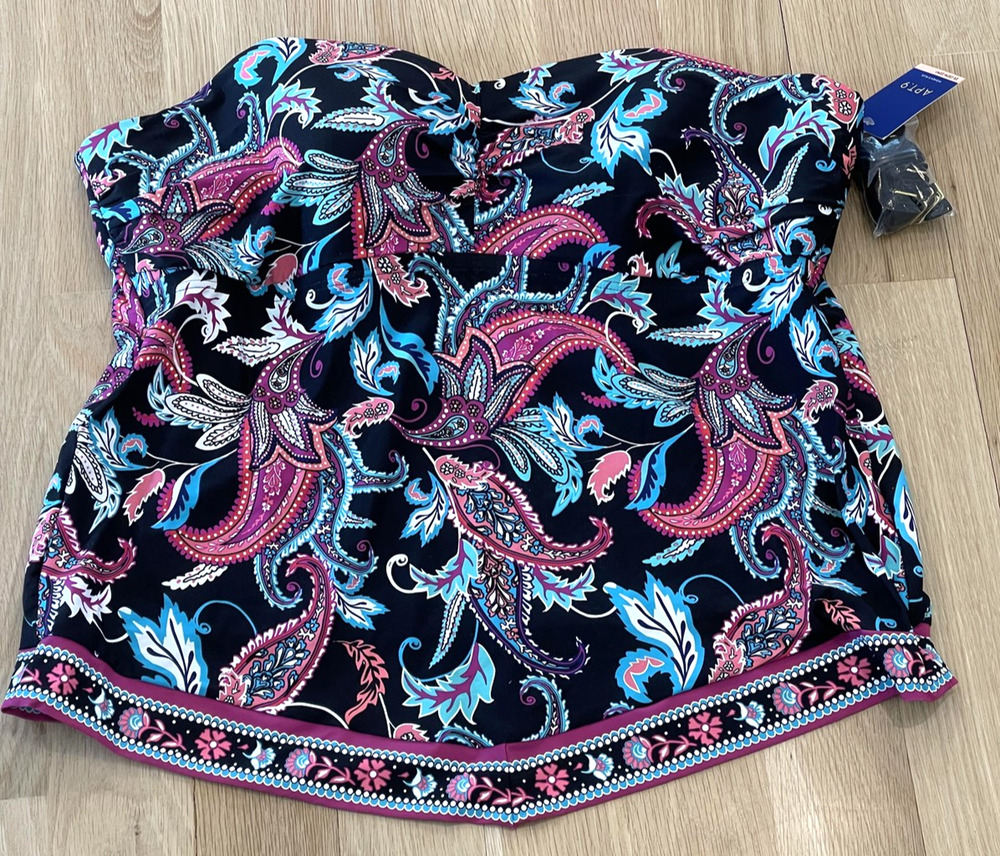 APT.9 Swim Top Womens 2X Black Paisley Strapless Bandeau Lined